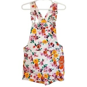 wonder nation White Floral Overall Shorts with Yellow and Pink Flowers
